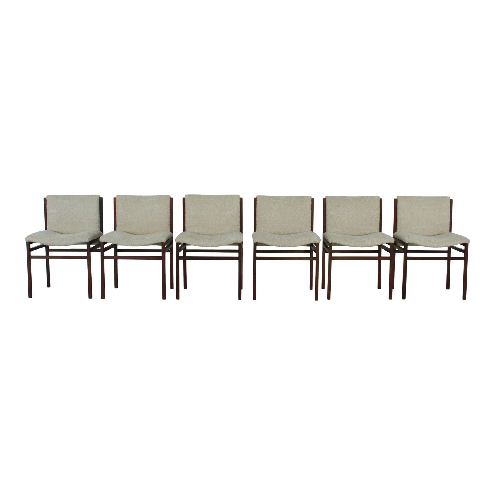 photo furniture Set Of 6 Tito Agnoli Ash Dining Chairs For Cinova With Bouclé Upholstery