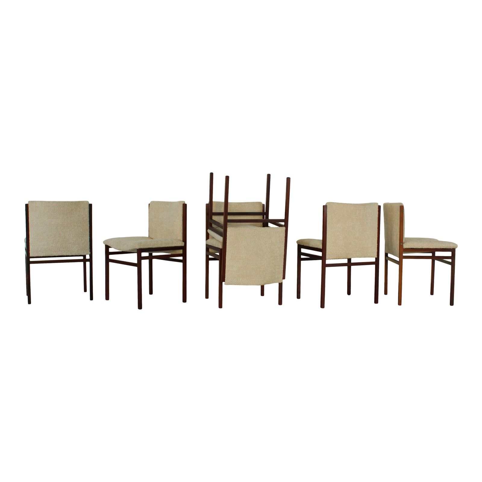 Furniture Set Of 6 Tito Agnoli Ash Dining Chairs For Cinova With Bouclé Upholstery photo