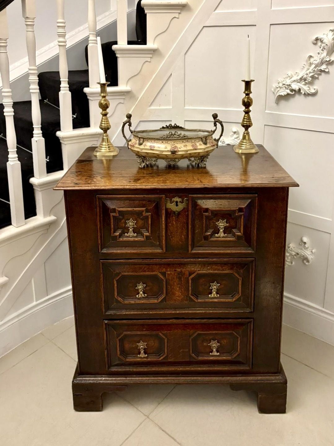 Superb Quality Antique 17th Century Jacobean Oak Geometric Chest Of Drawers photo Furniture