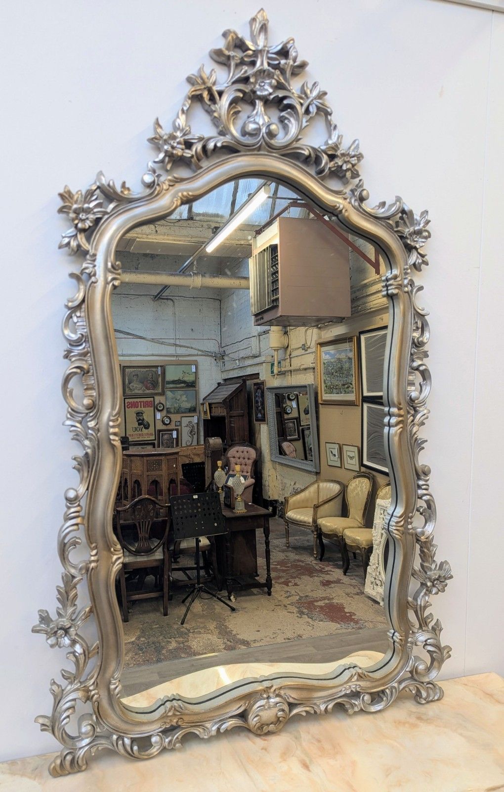 Vintage Rococo Style Silver And Gold Decorative Mirror Delivery Available 0067.