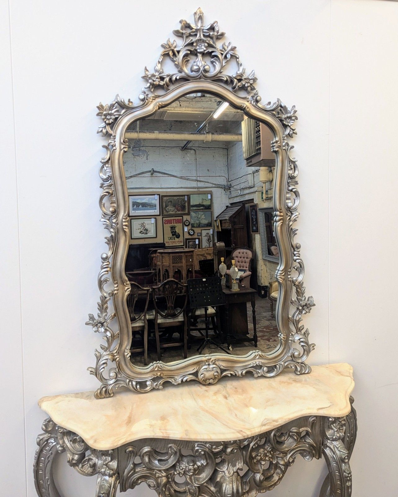 Vintage Rococo Style Silver And Gold Decorative Mirror Delivery Available 0067. photo furniture