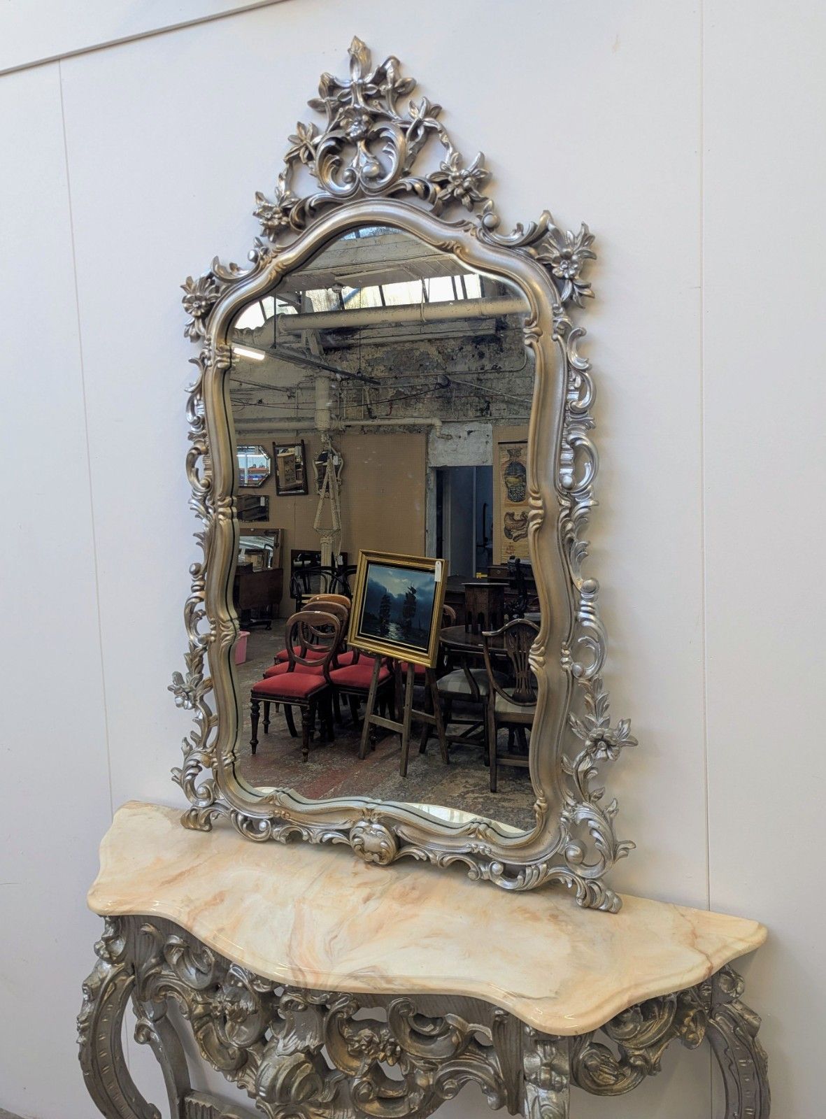 Vintage Rococo Style Silver And Gold Decorative Mirror Delivery Available 0067. photo 818.0