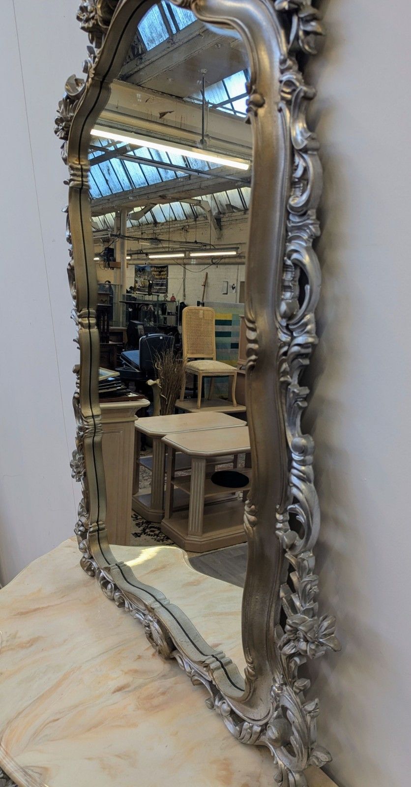 Vintage Rococo Style Silver And Gold Decorative Mirror Delivery Available 0067. photo vintage