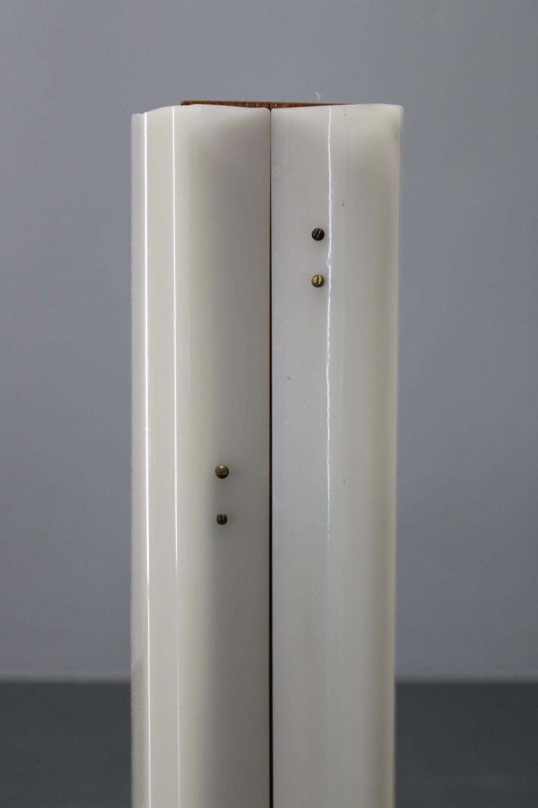Mid Century Modern Floor Lamp On Iron Legs With Plastic Shade And Wood Accent photo Lighting