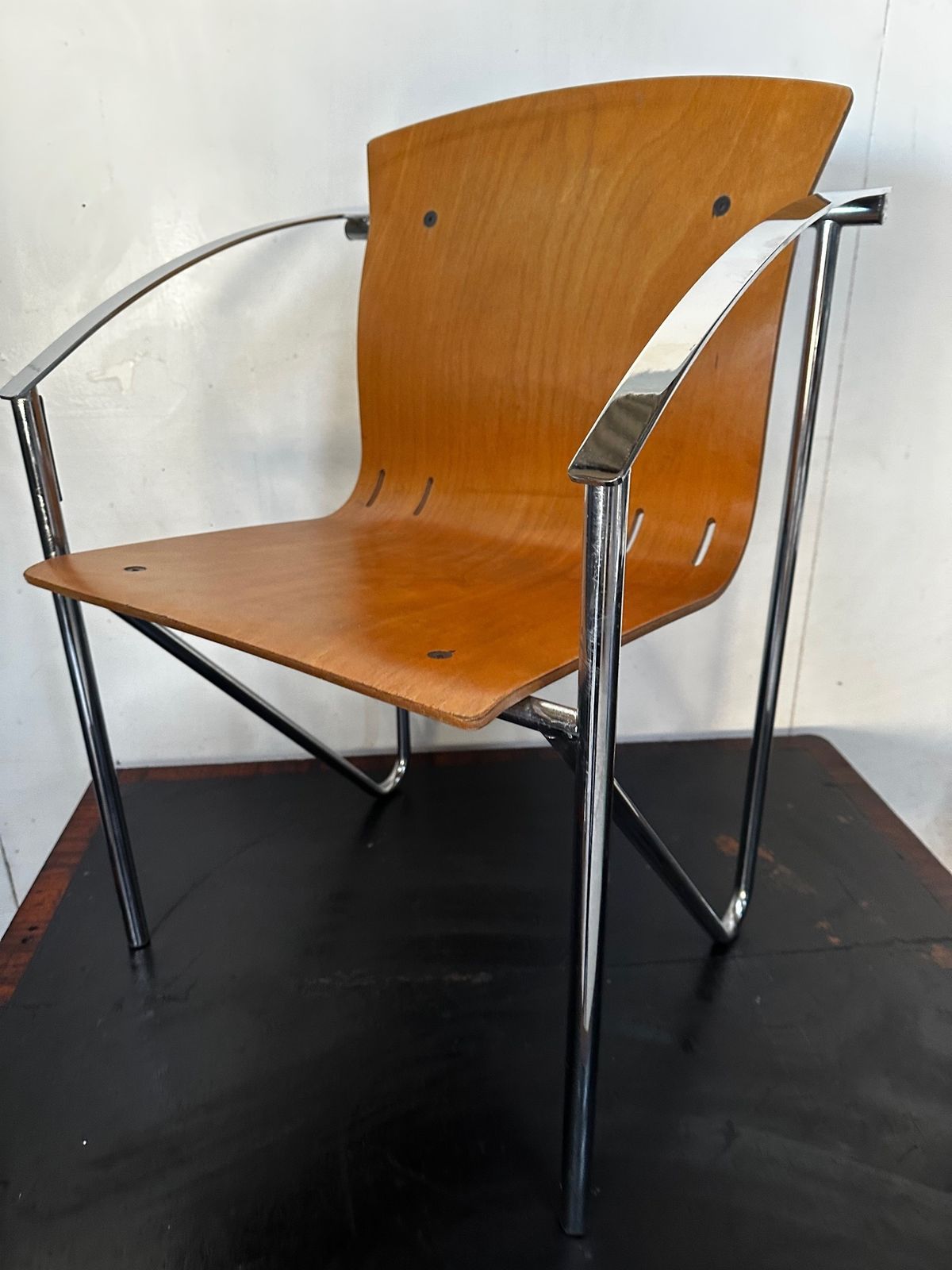 photo furniture 1990's Contemporary Beech Bentwood Chair With A Chrome Frame