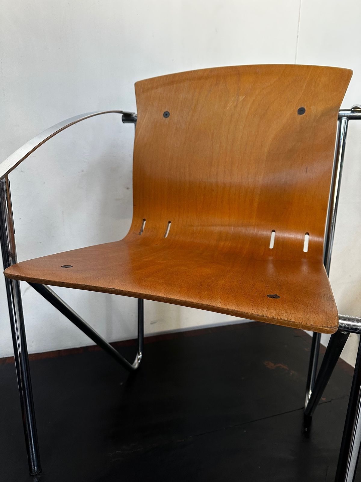 Furniture 1990's Contemporary Beech Bentwood Chair With A Chrome Frame photo