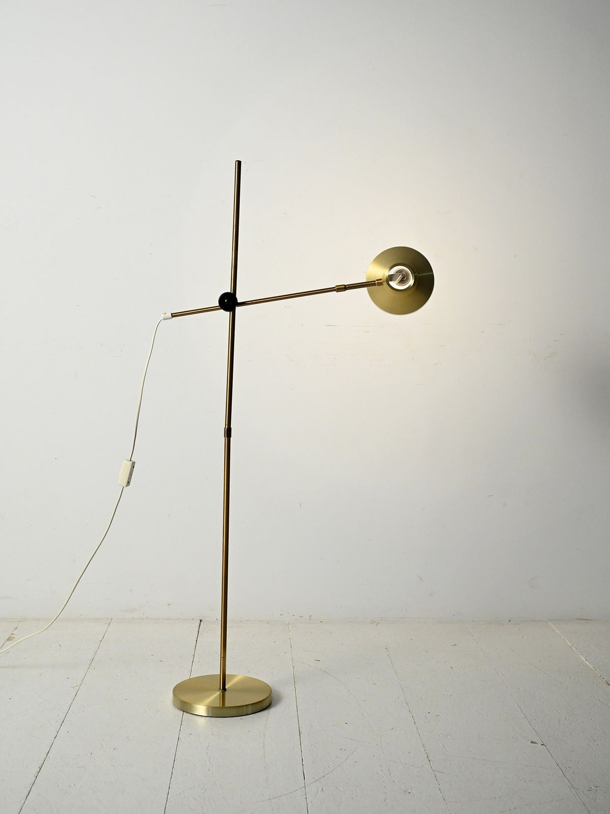 Scandinavian Brass Floor Lamp With Adjustable Arm photo for sale
