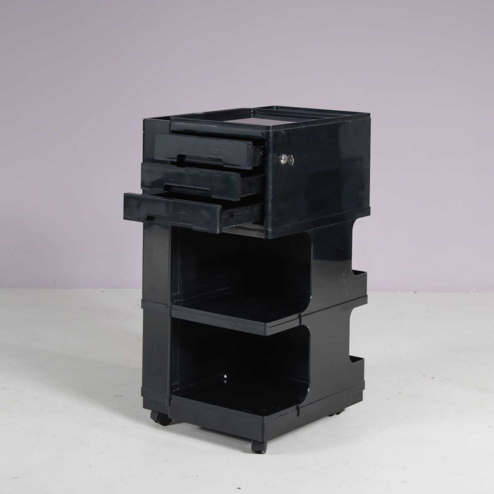 1970s Black Plastic Trolley By Giovanni Pelis For Stile Neolt, Italy photo for sale