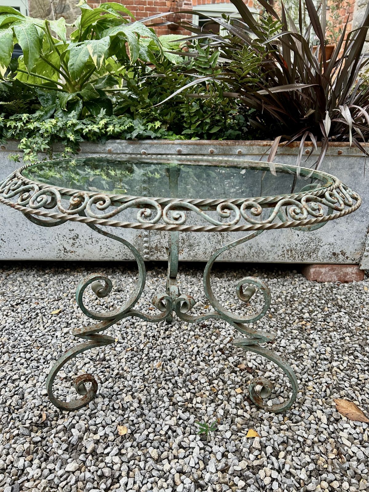 19th Century French Ornate Garden Side Table With Wrought Iron Base photo buy