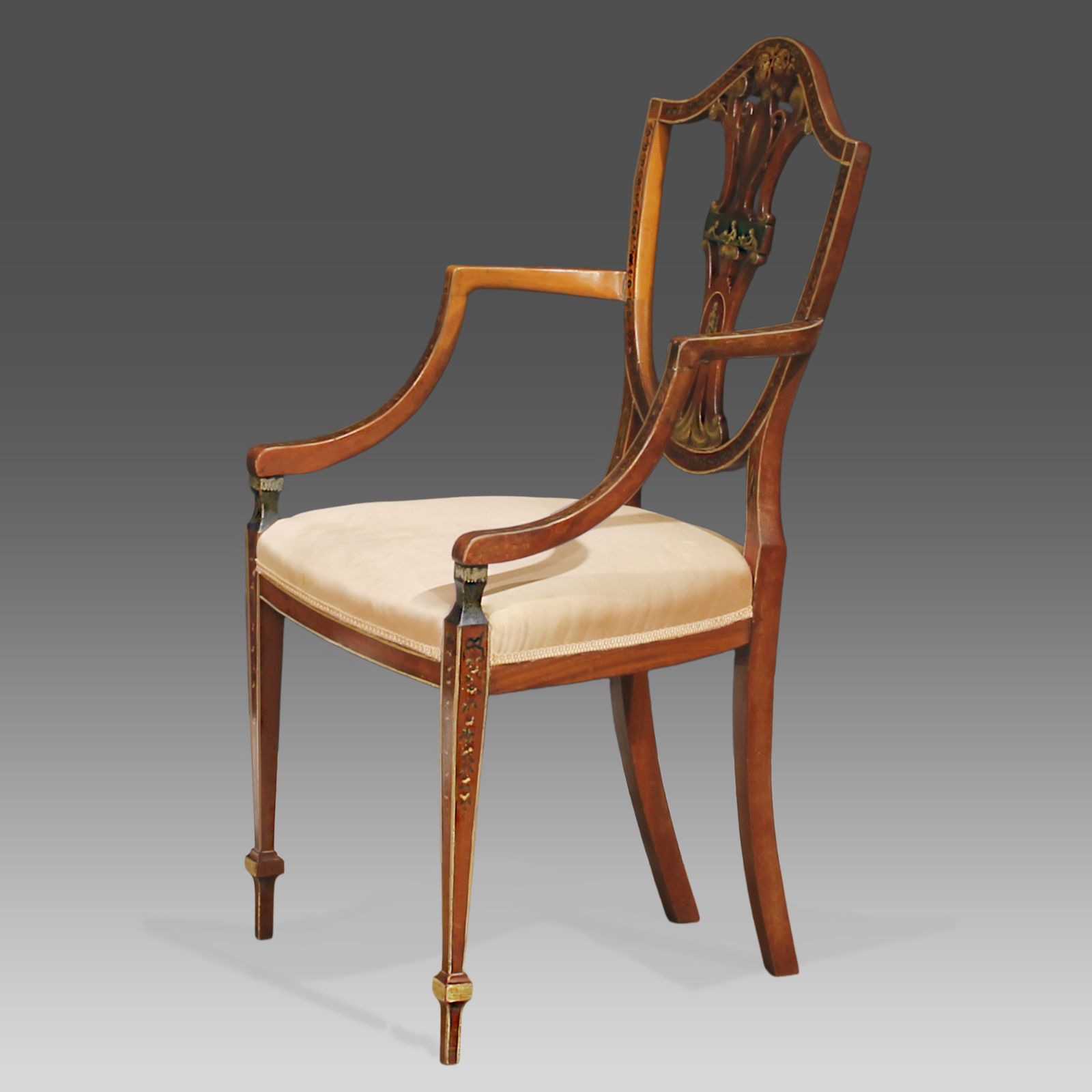 Antique Sheraton Painted Shield Back Satinwood Armchair  19thc Superb Quality photo furniture