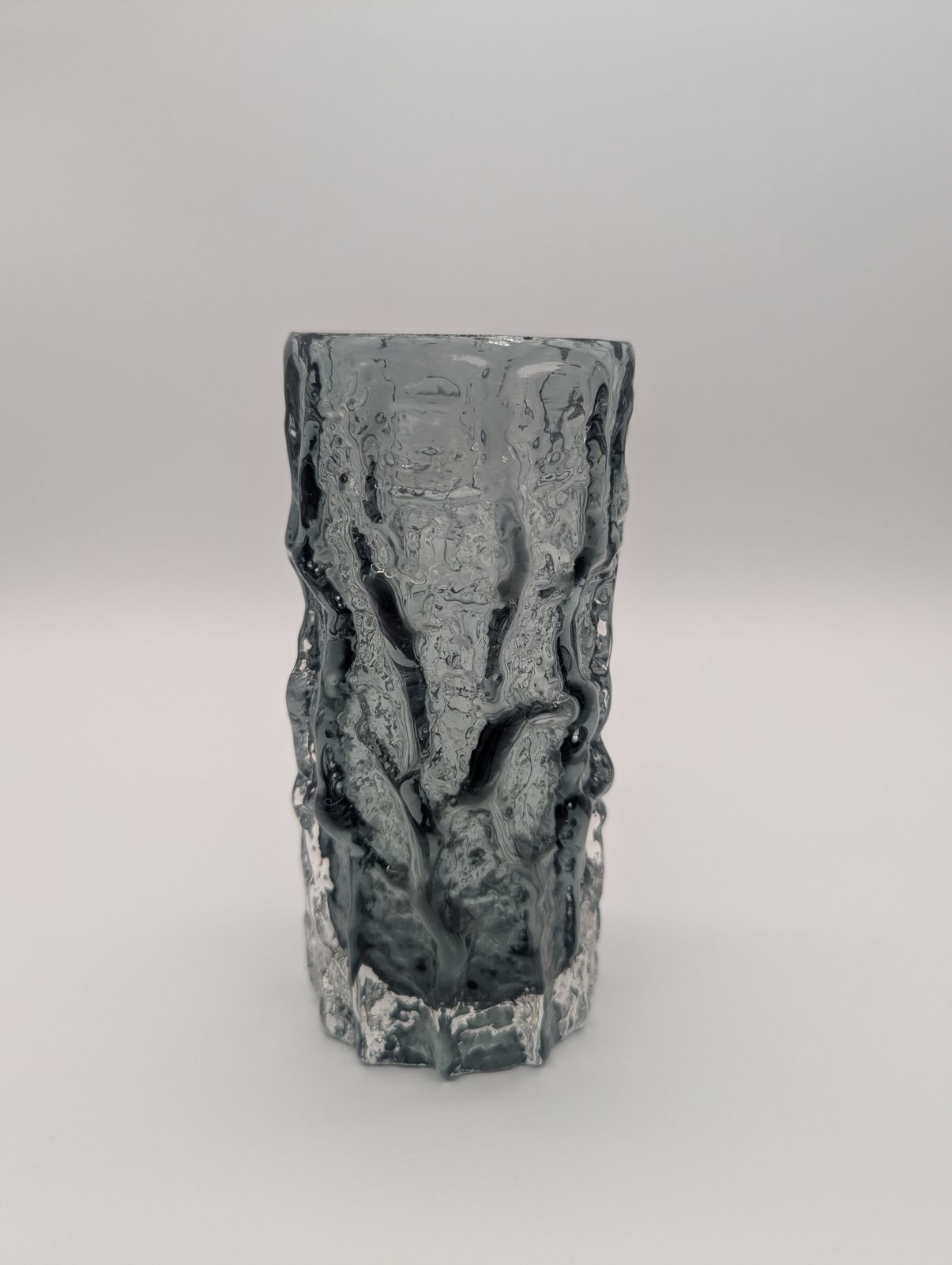 Whitefriars Glass | Geoffrey Baxter “Bark” Vase, Pewter, 15.3 Cm photo for sale