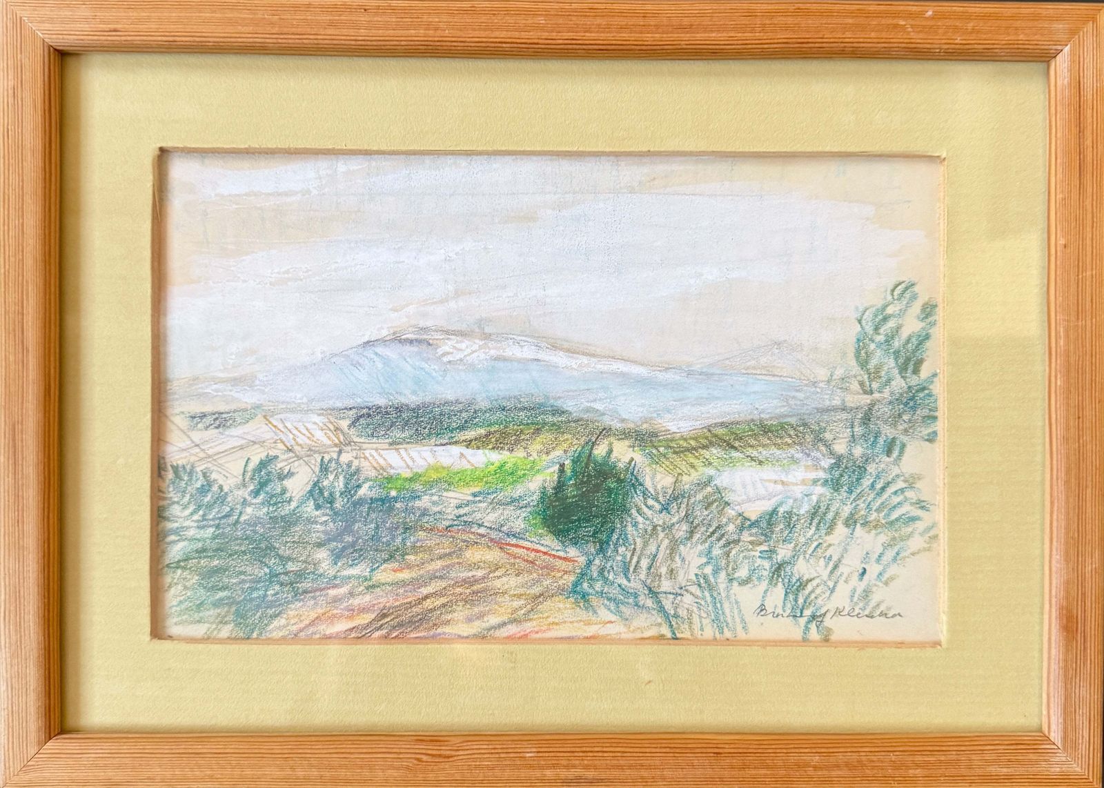 French Hillside Morning. Vintage Crayon Drawing By Brita Af Klercker.