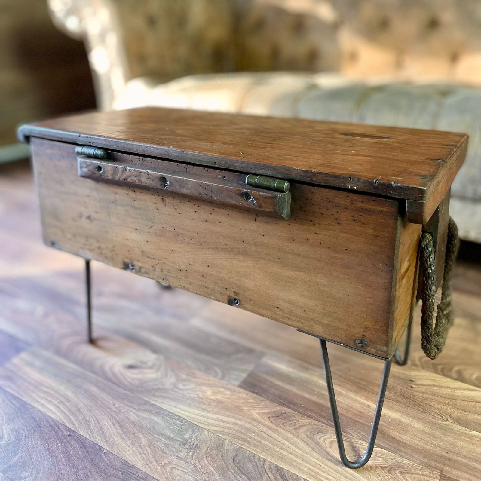 Vintage Military Chest Coffee Table Tv Stand: Restored Beech & Oak Chest photo vintage