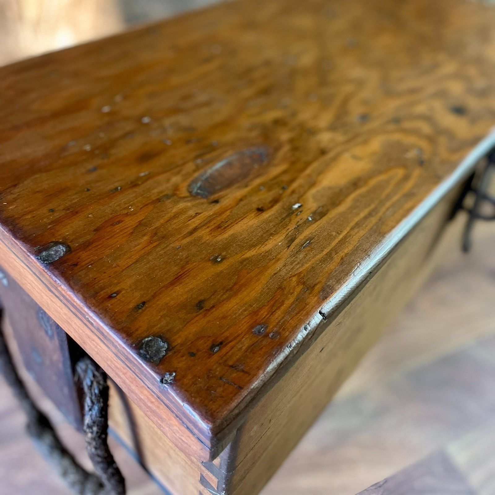 photo furniture Vintage Military Chest Coffee Table Tv Stand: Restored Beech & Oak Chest