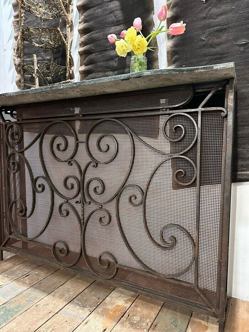 Antique Parisian Wrought Iron Radiator Cover / Console Table C.1920 photo vinterior