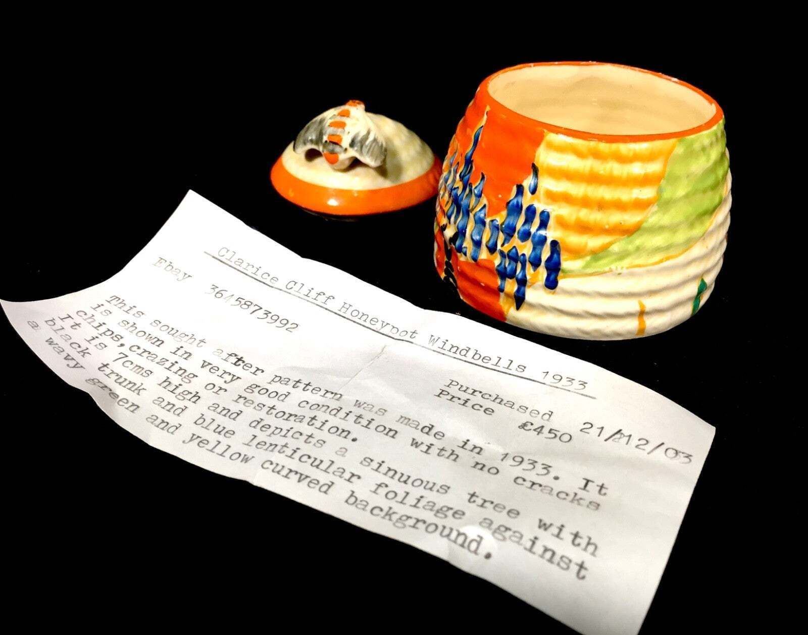 Antique Clarice Cliff Windbells Beehive Honey Pot C.1933 / Art Deco Pottery photo vinterior