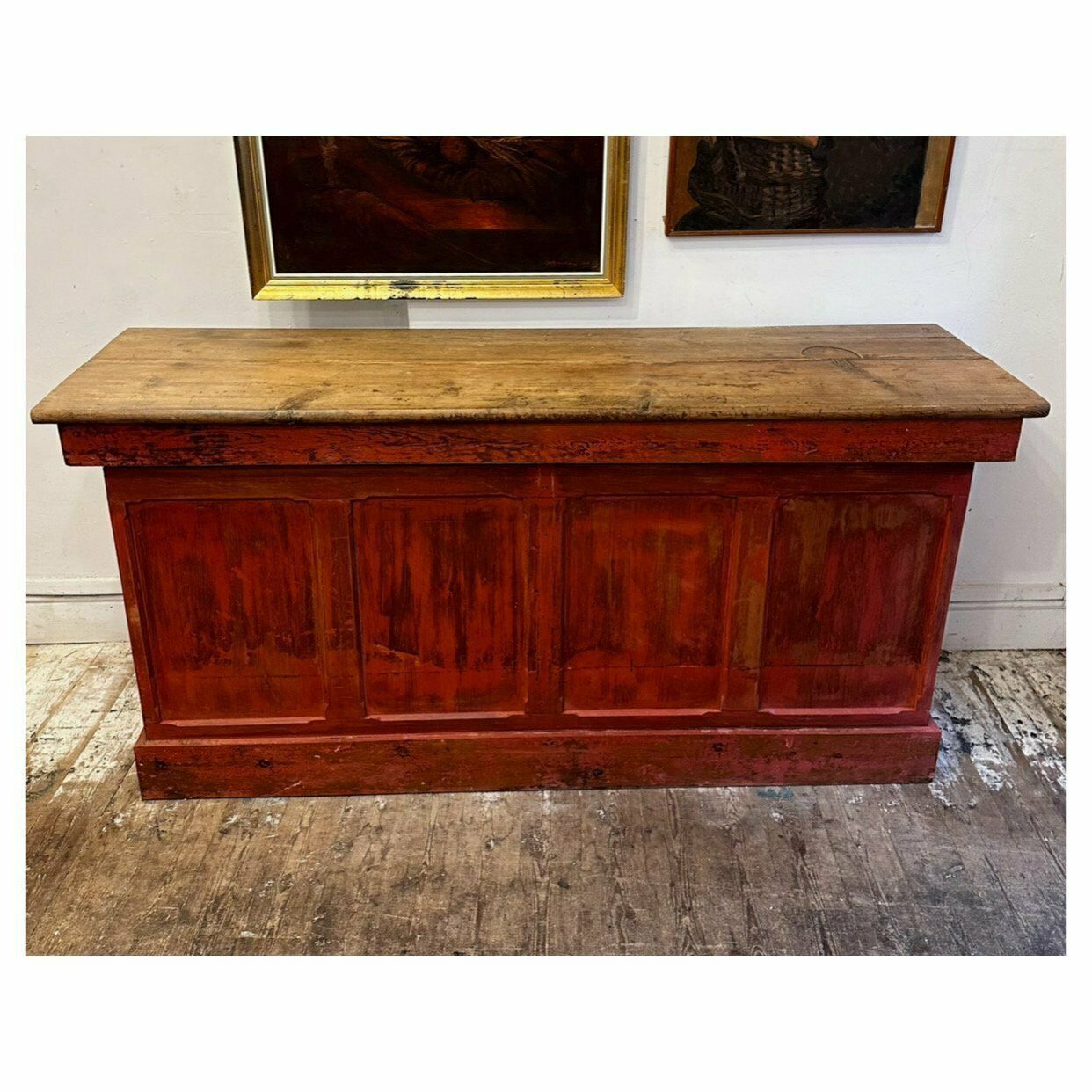 Large Antique 1900's Pitch Pine Shop Counter Rustic Style Ideal For Shops / Cafe
