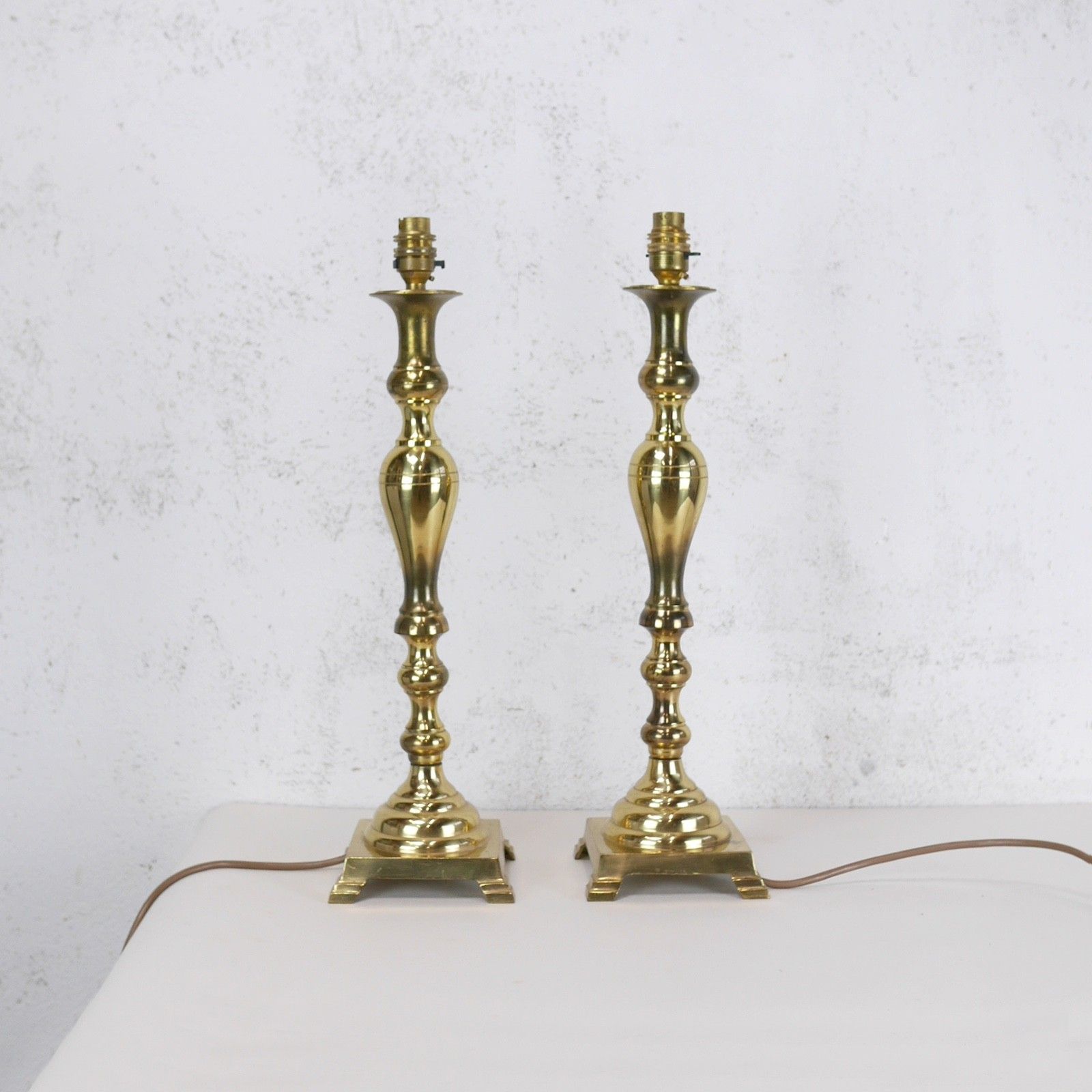 Pair Brass Corinthian Column Table Lights Lamps Vintage #103067 photo 215.0