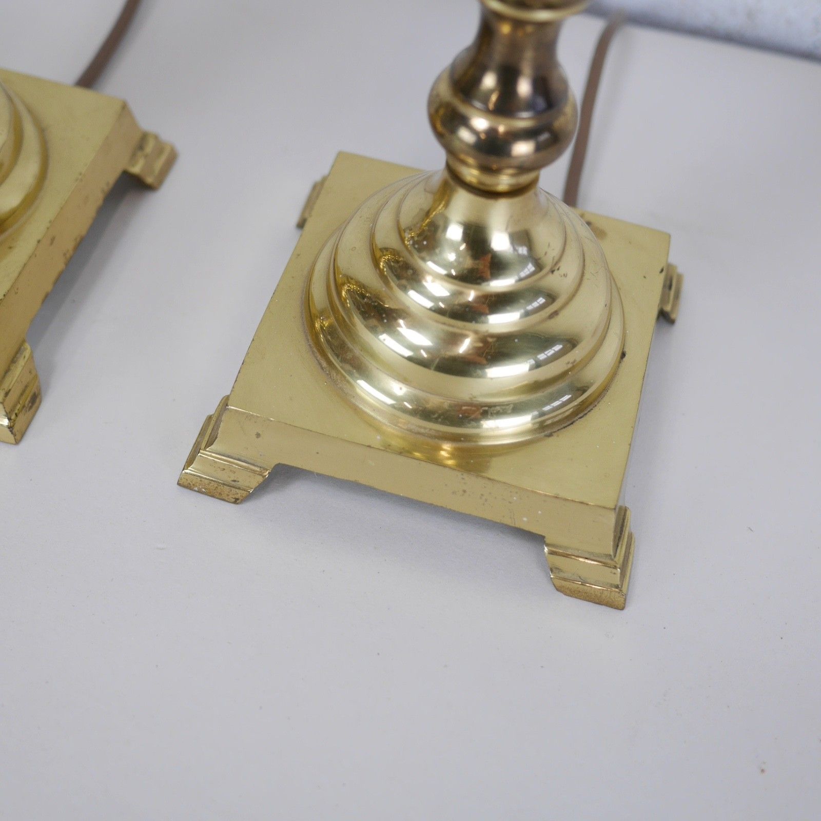 photo for sale Pair Brass Corinthian Column Table Lights Lamps Vintage #103067