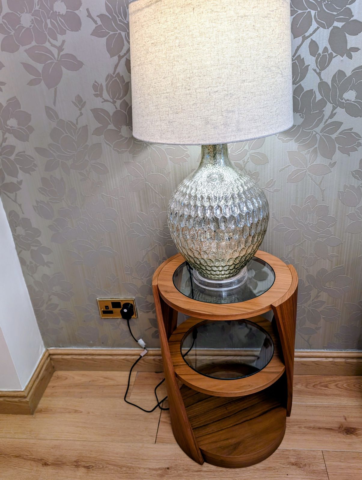 Tom Schneider   Two Lamp Table, Inset Glass, Oak photo for sale