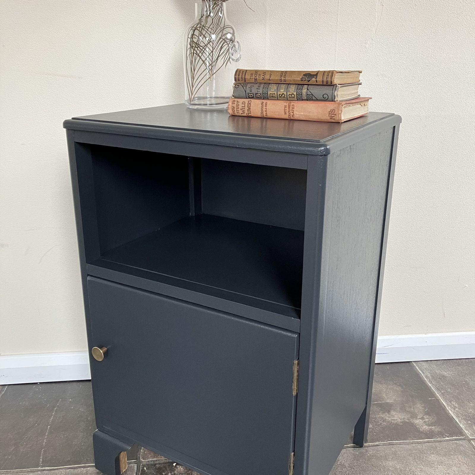 Painted 1940's Mid Century Lebus Bedside And Wardrobe Set With Cws Chest Of Drawers; Farrow And Ball Off Black photo buy