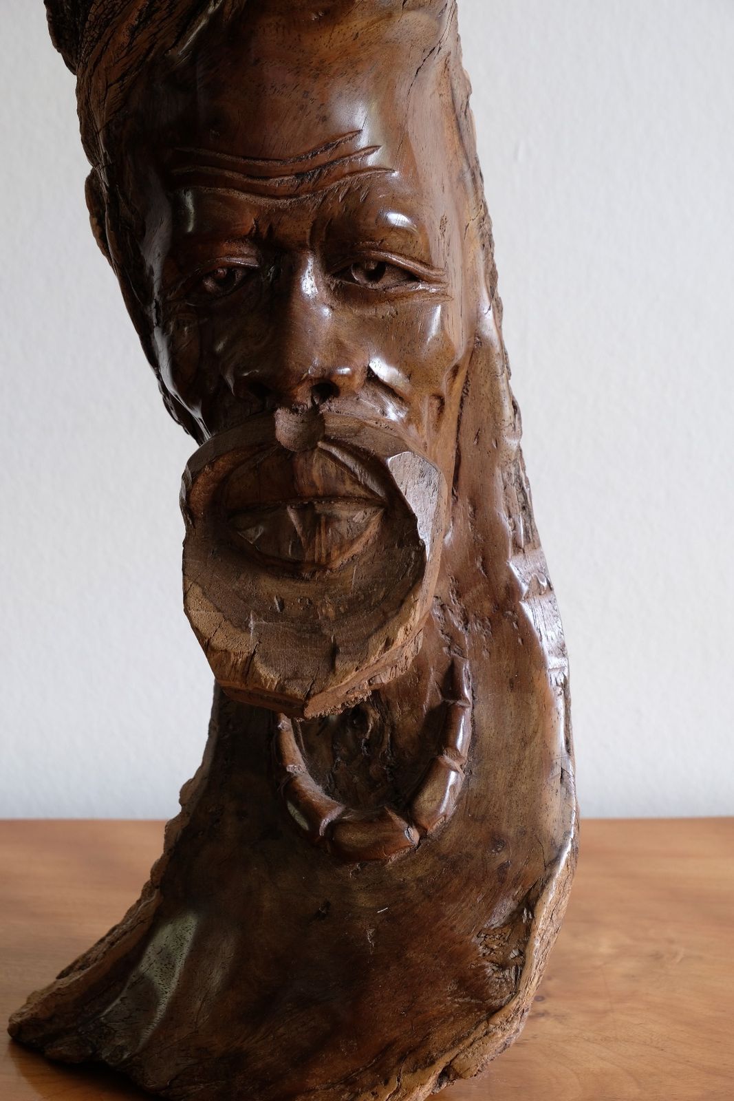 photo for sale Makonde Root Wood Bust – Tribal Elder Portrait Sculpture