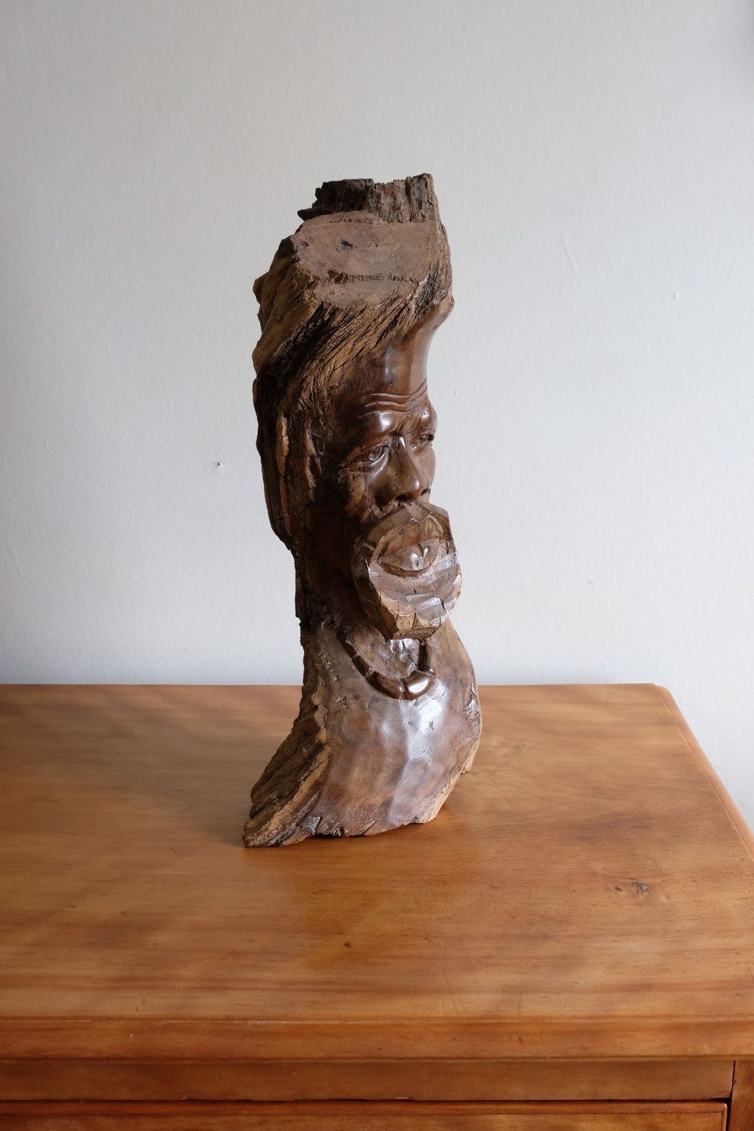 Art Makonde Root Wood Bust – Tribal Elder Portrait Sculpture photo