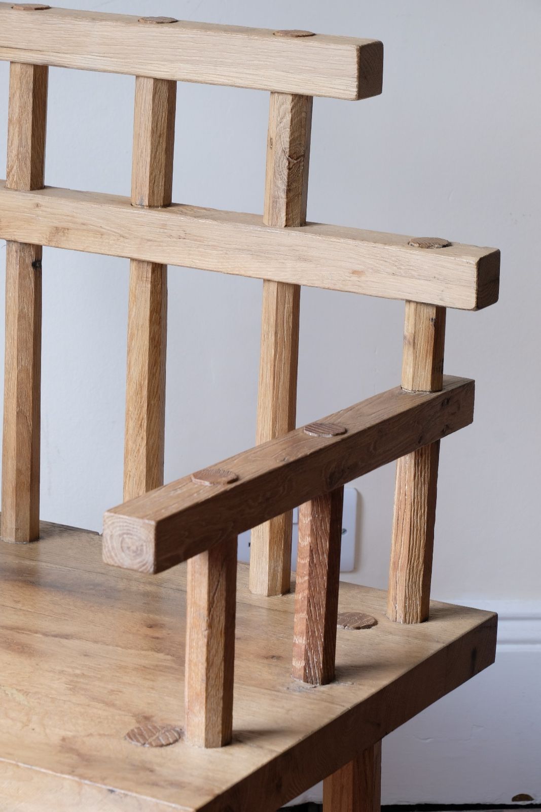 photo for sale Primitive Handmade Wooden Armchair In Rustic Timber Finish