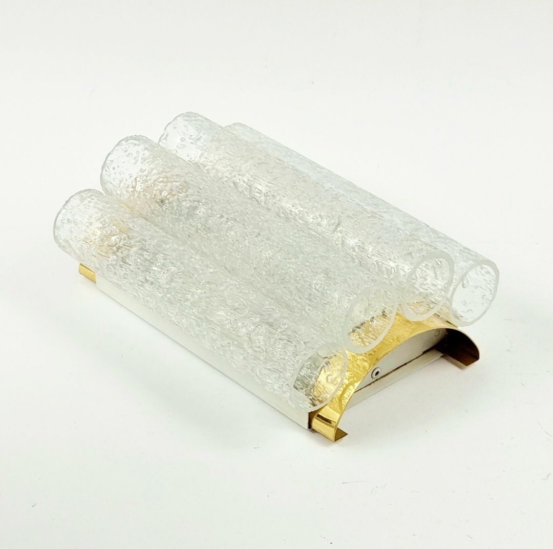 Pair Of Mid Century Ice Glass & Brass Wall Lights From Doria, Germany, 1960s photo buy