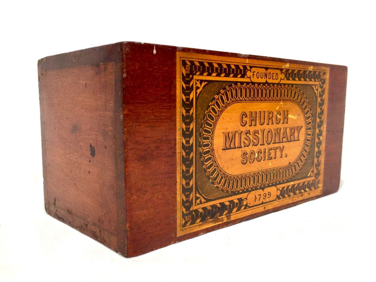 Antique Wooden Church Missionary Society Box Collection / Offering Box C.1900 photo 59.0