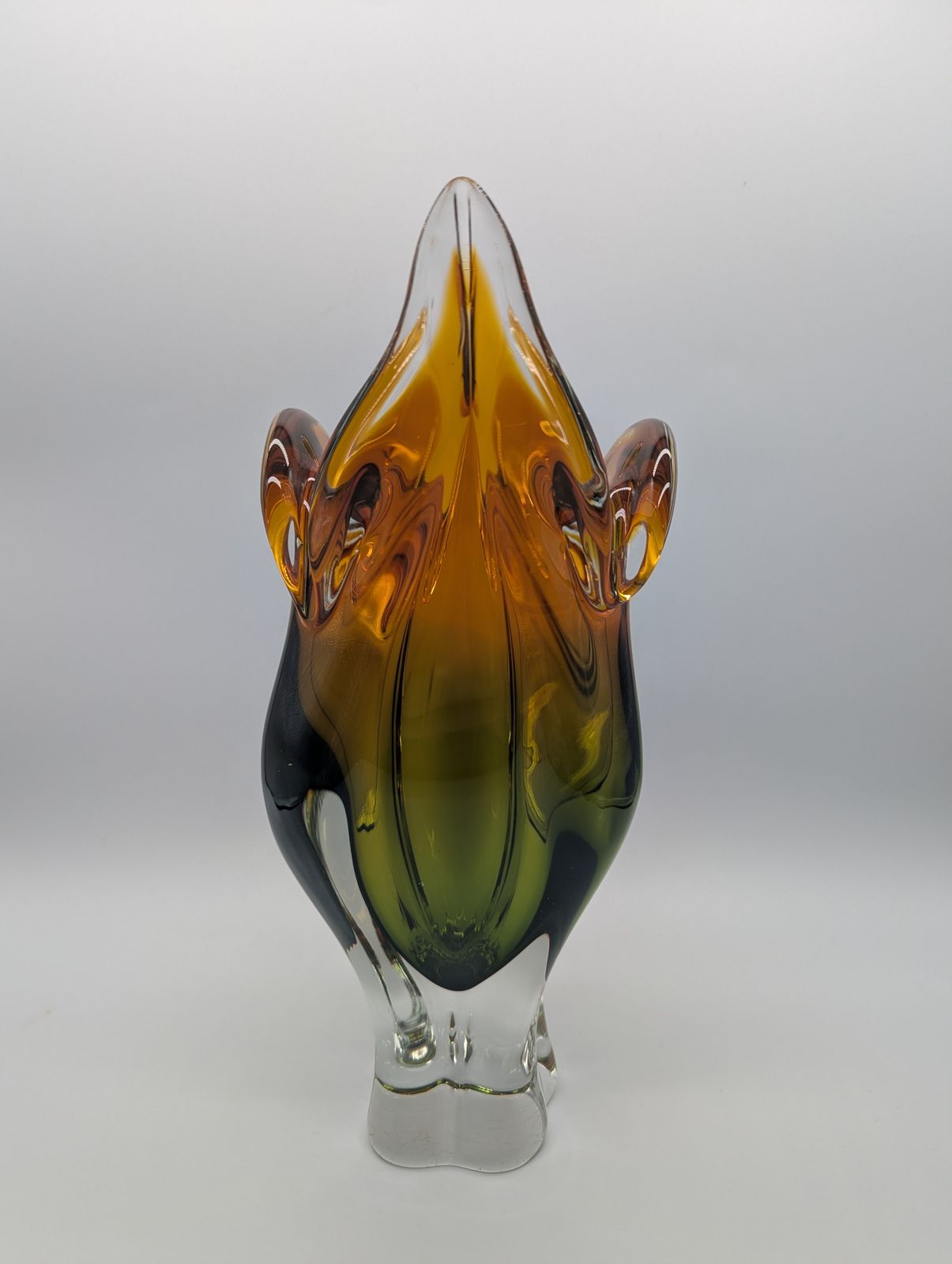 Chřibská Glassworks Sommerso Vase By Josef Hospodka, Amber & Green, C.1960s photo Home Decor