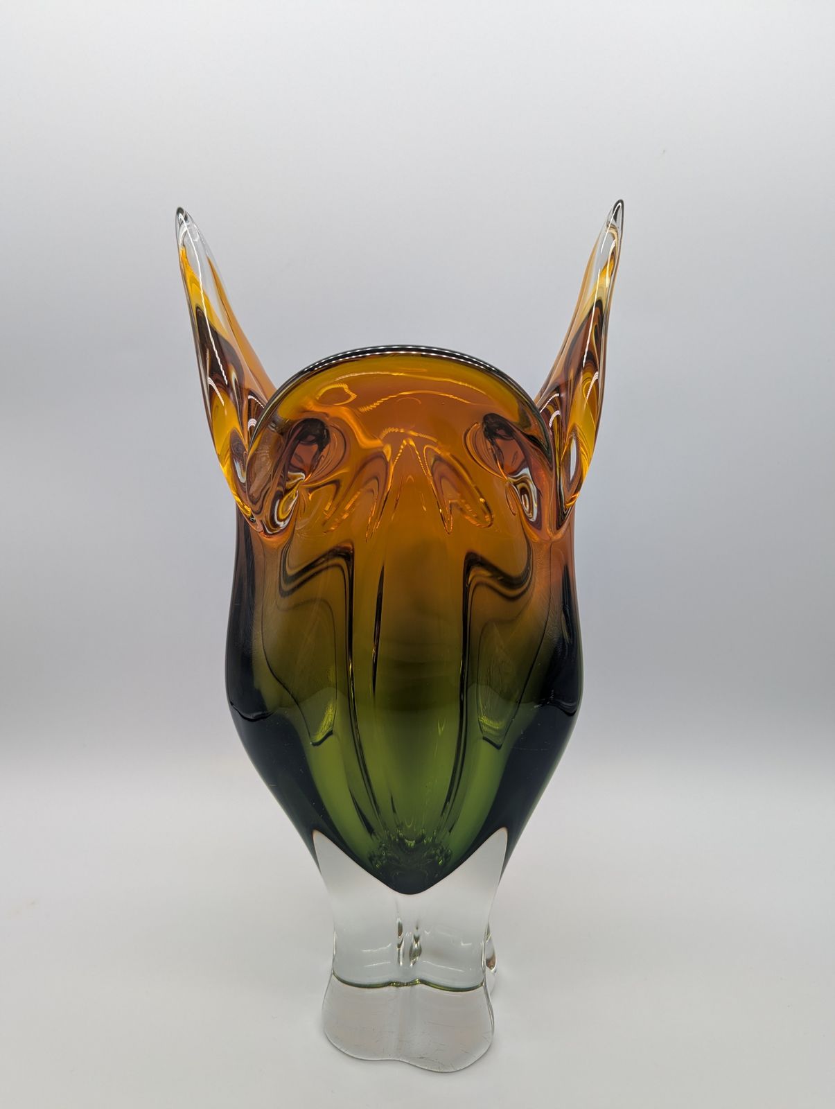 Chřibská Glassworks Sommerso Vase By Josef Hospodka, Amber & Green, C.1960s photo vinterior