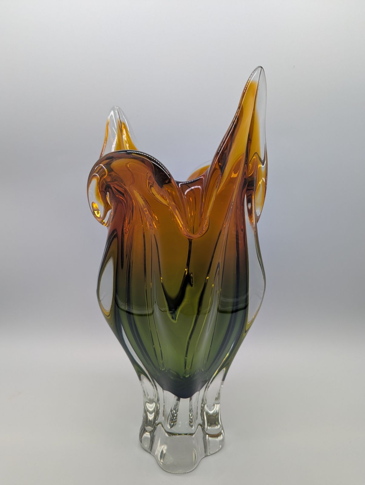 Chřibská Glassworks Sommerso Vase By Josef Hospodka, Amber & Green, C.1960s photo buy