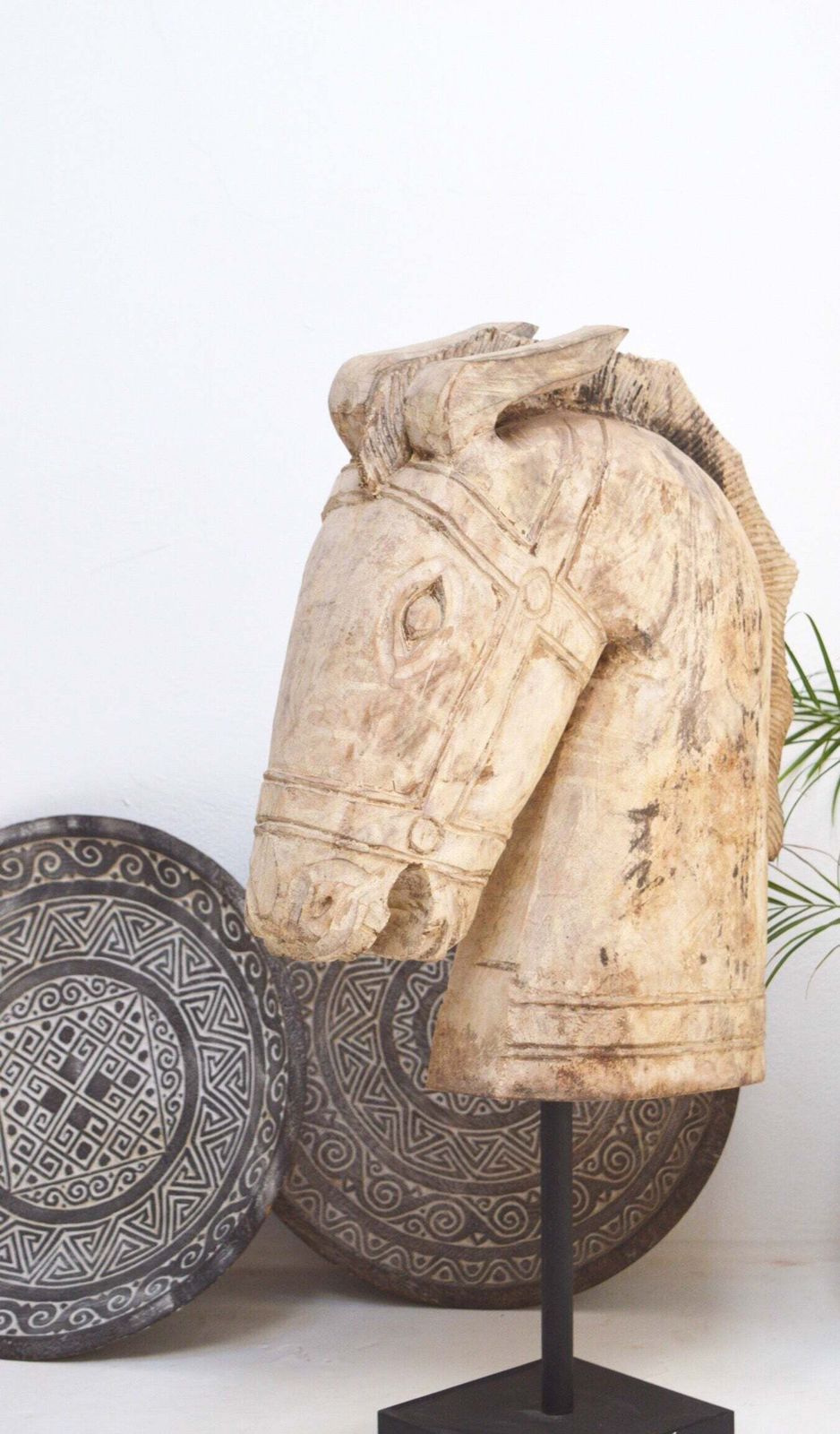Vintage Horse Sculpture Hand Carved Teak Wood photo vinterior