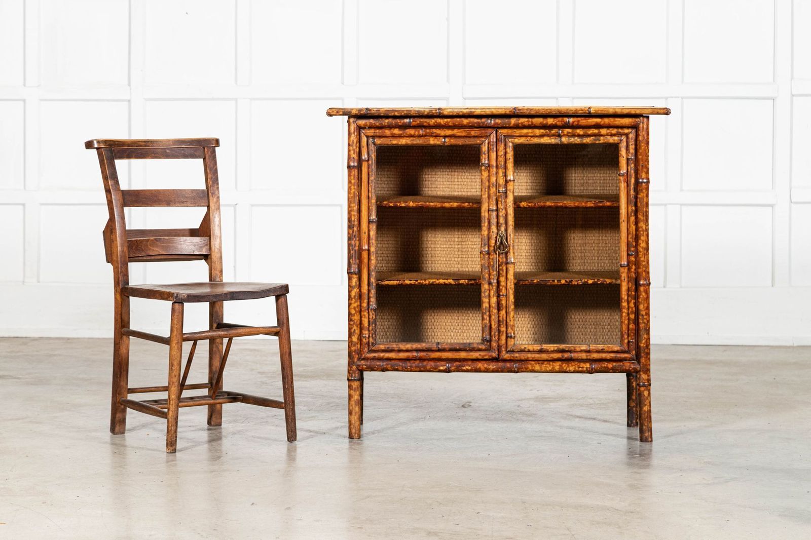 English 19thc Bamboo & Rattan Glazed Cabinet photo Furniture