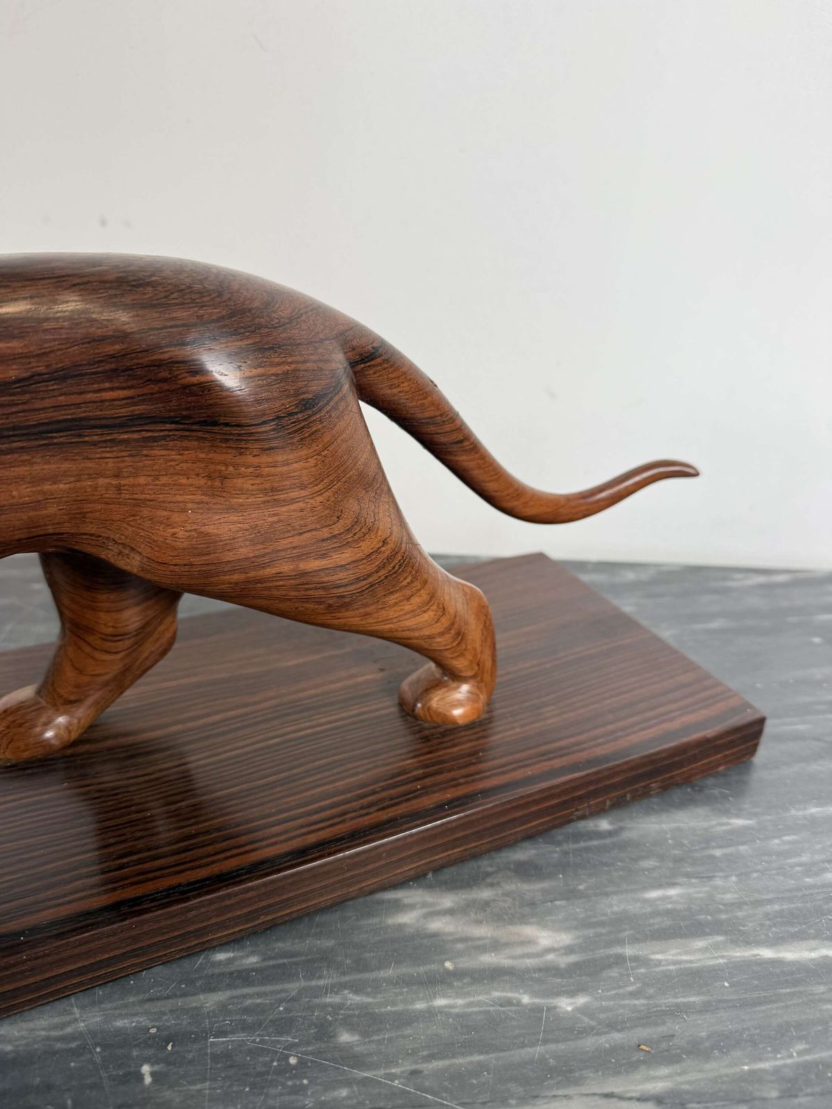 Art Deco Carved Wood Sculpture Of A Panther photo vintage