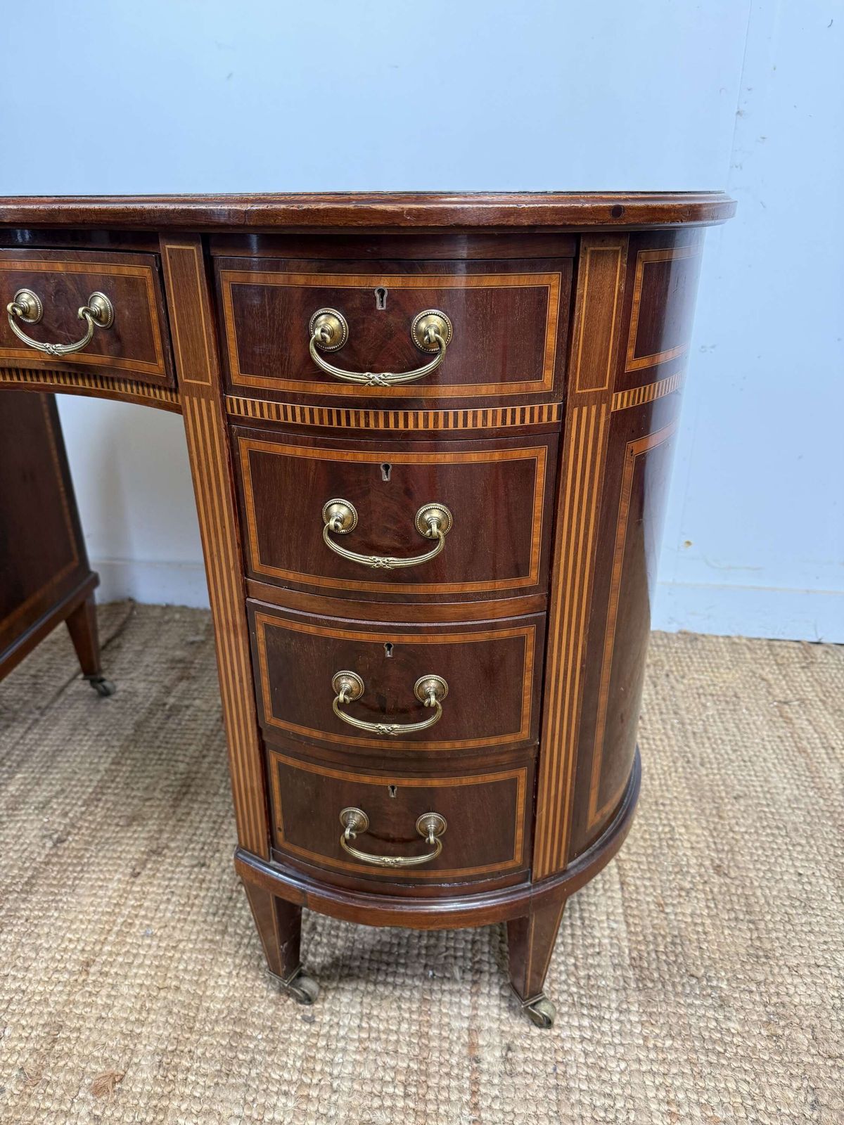 Edwardian Kidney Shaped Writing Desk / Pedestal Desk photo for sale