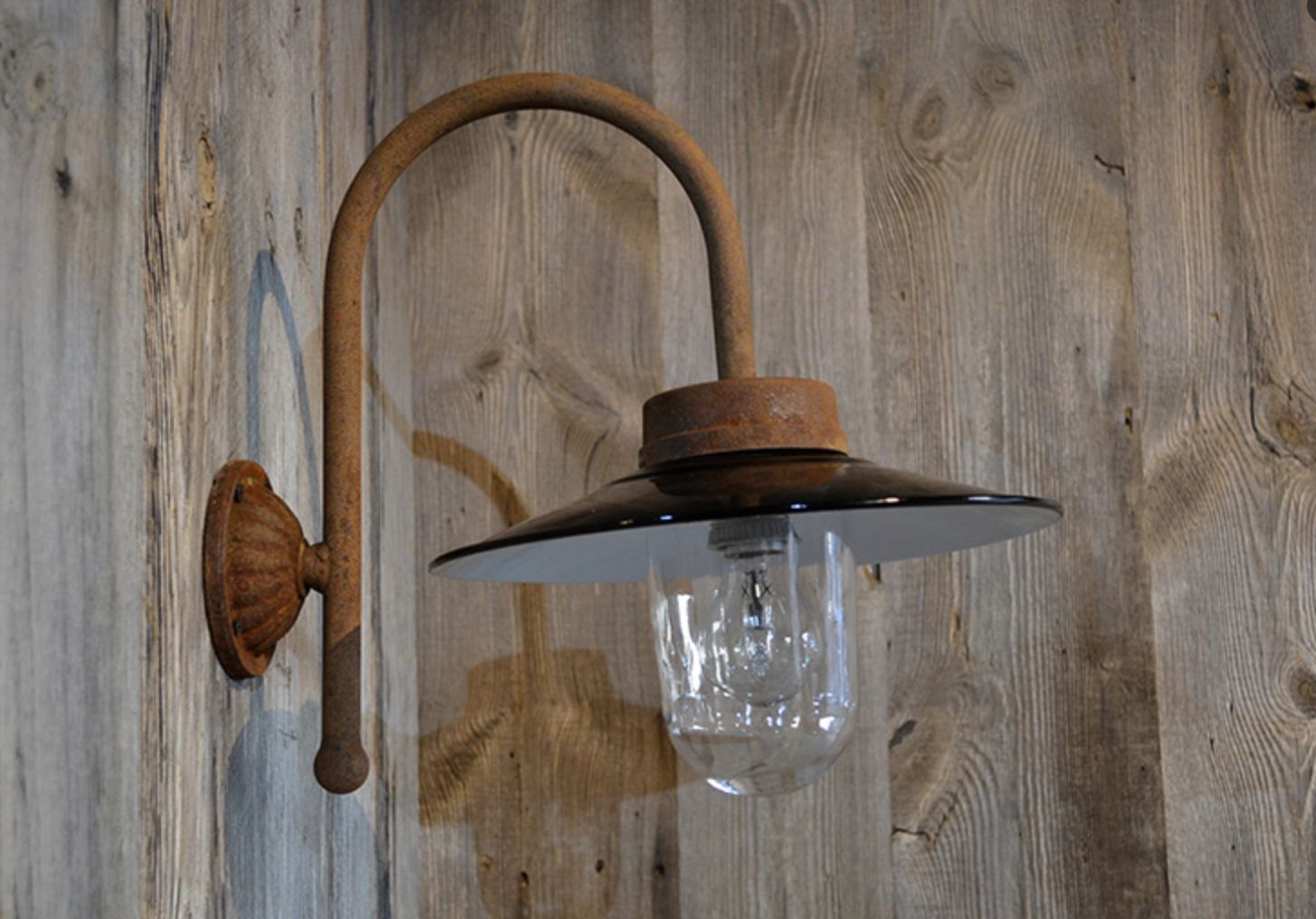 Beautiful Handmade "Unique Enamel" Belgian Verdigris Swan Neck Lamp. Aged Copper & Enamel Porch Lights, Different Sizes And Glass Domes