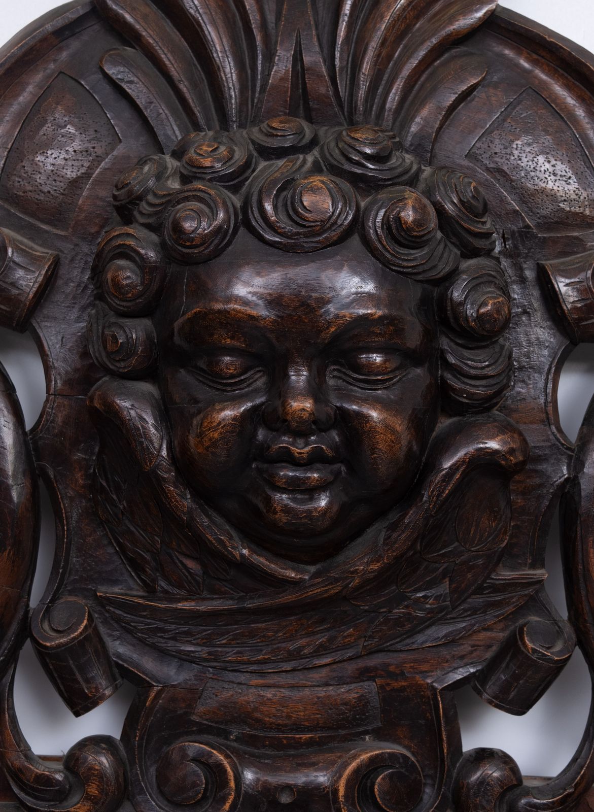 photo for sale Impressive Monumental 18 Century Antique Cherub Oak Mirror Holland