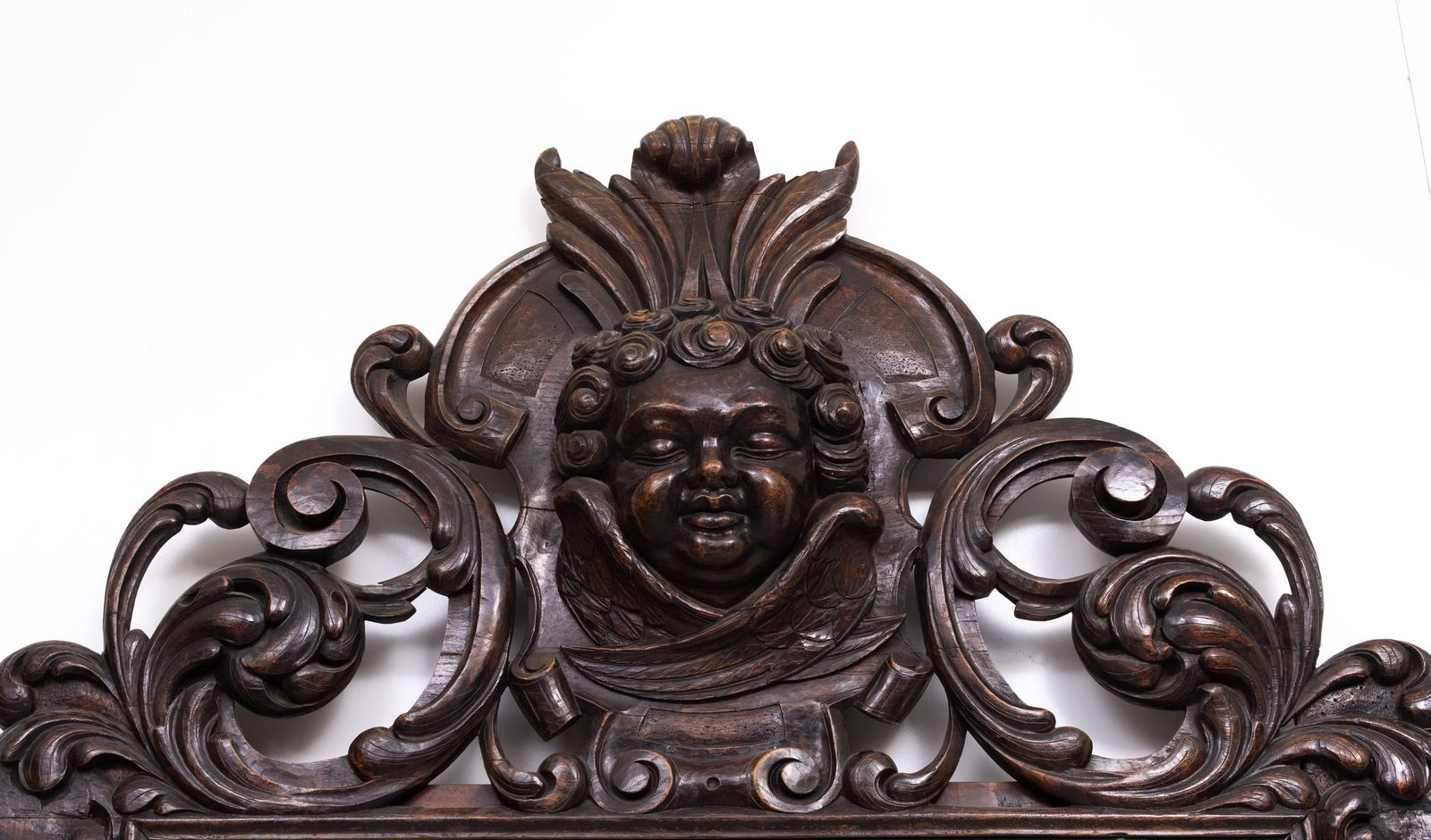 photo buy Impressive Monumental 18 Century Antique Cherub Oak Mirror Holland