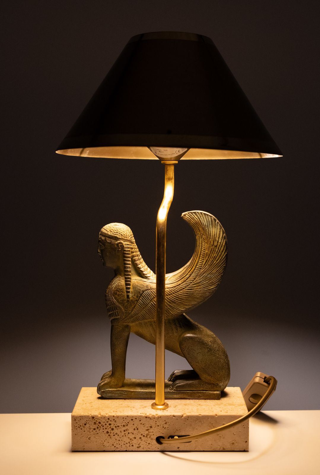 Maison Le Dauphin France, Exceptional Sphinx Table Lamp 1970s photo vintage