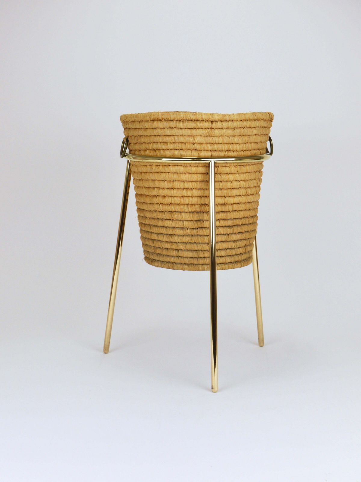 Carl Auböck II Raffia Brass Wastepaper Basket, Paper Bin, Umbrella Stand, 1950s photo 1452.0