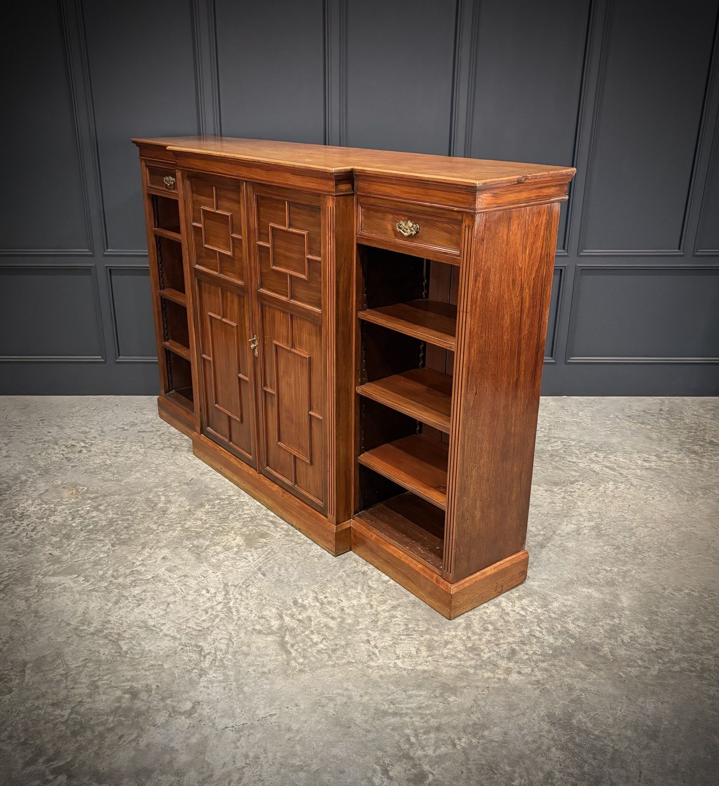 1625.0 Large Breakfront Walnut Bookcase By Maple & Co. photo