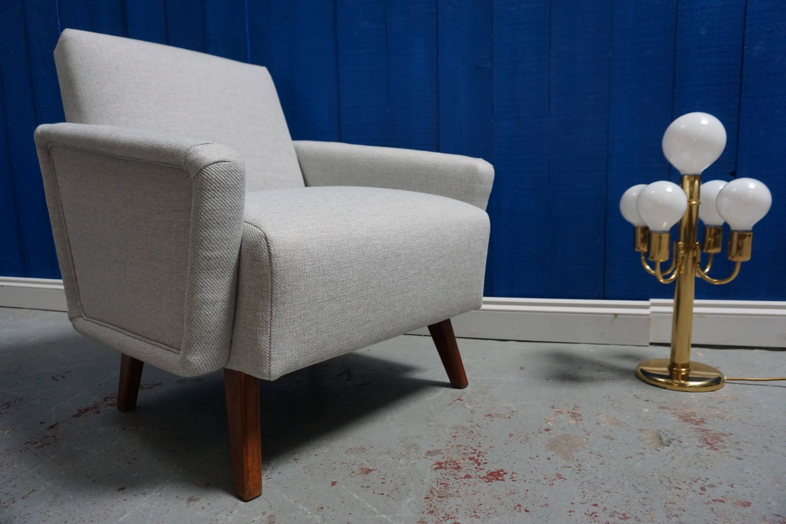 Mid Century Danish Lounger In Light Grey Tweed, 1960's photo furniture
