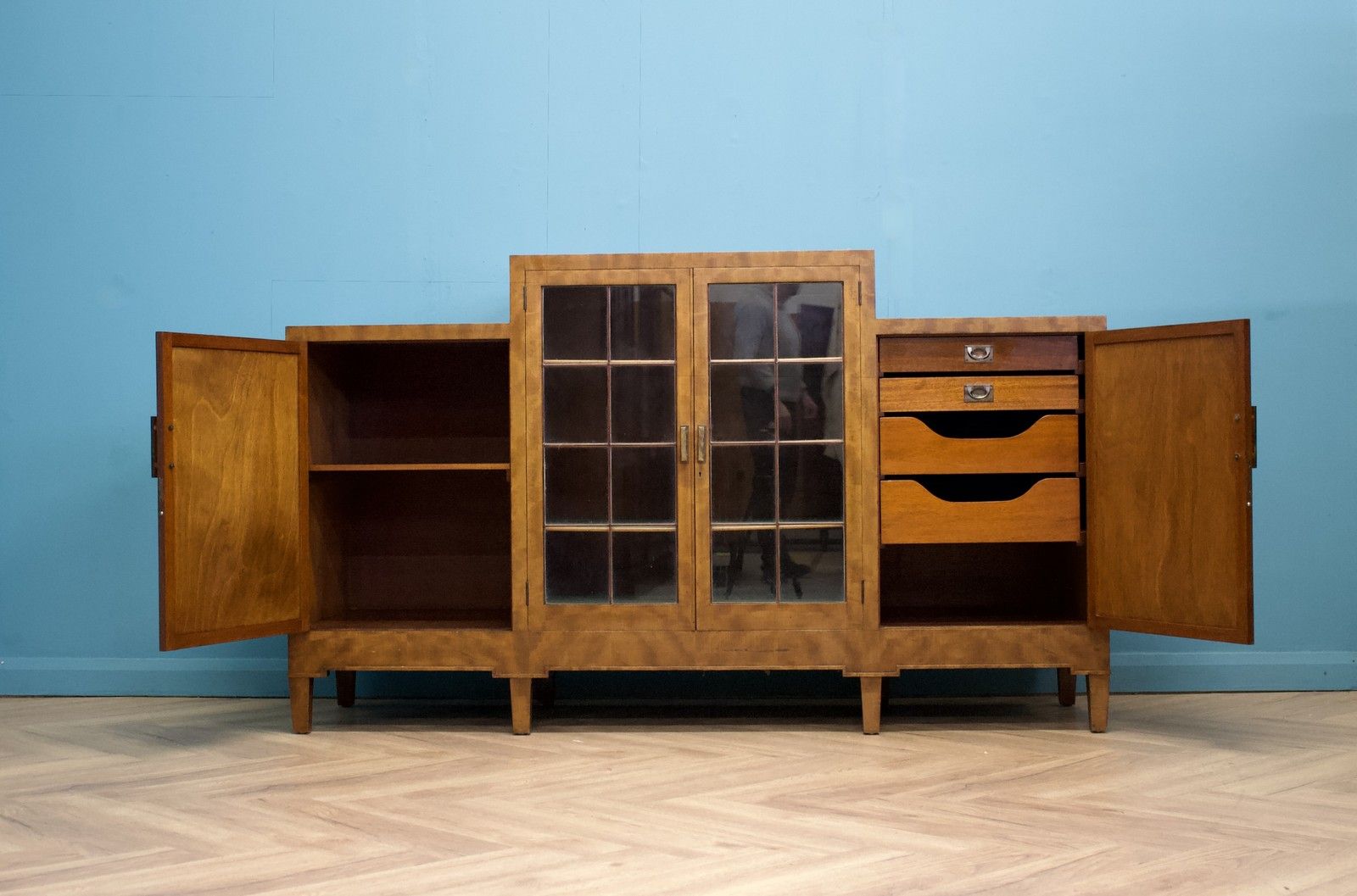 Vintage Art Deco Glazed Door Mahogany Sideboard, 1930s #1623 photo furniture