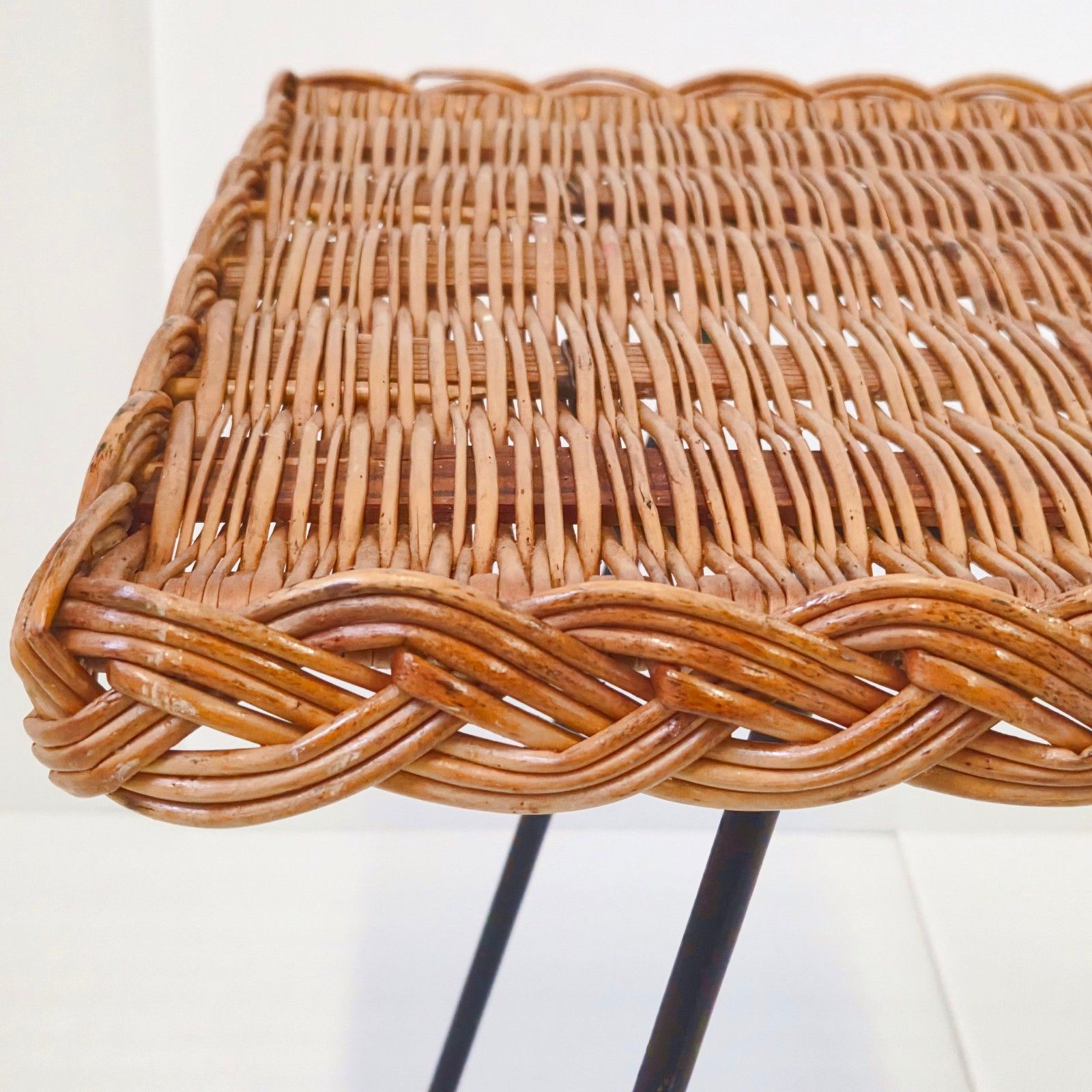 Vintage 1950s Rattan & Metal Black Lacquer Side Coffee Table 50s 1950s photo for sale