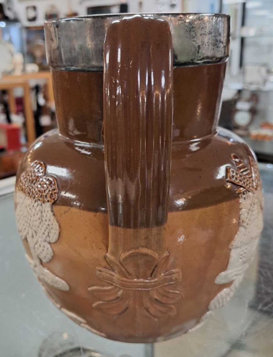 Antique Doulton Lambeth Stoneware Hunting Jug With Silver Collar Hallmarked 1908 photo furniture