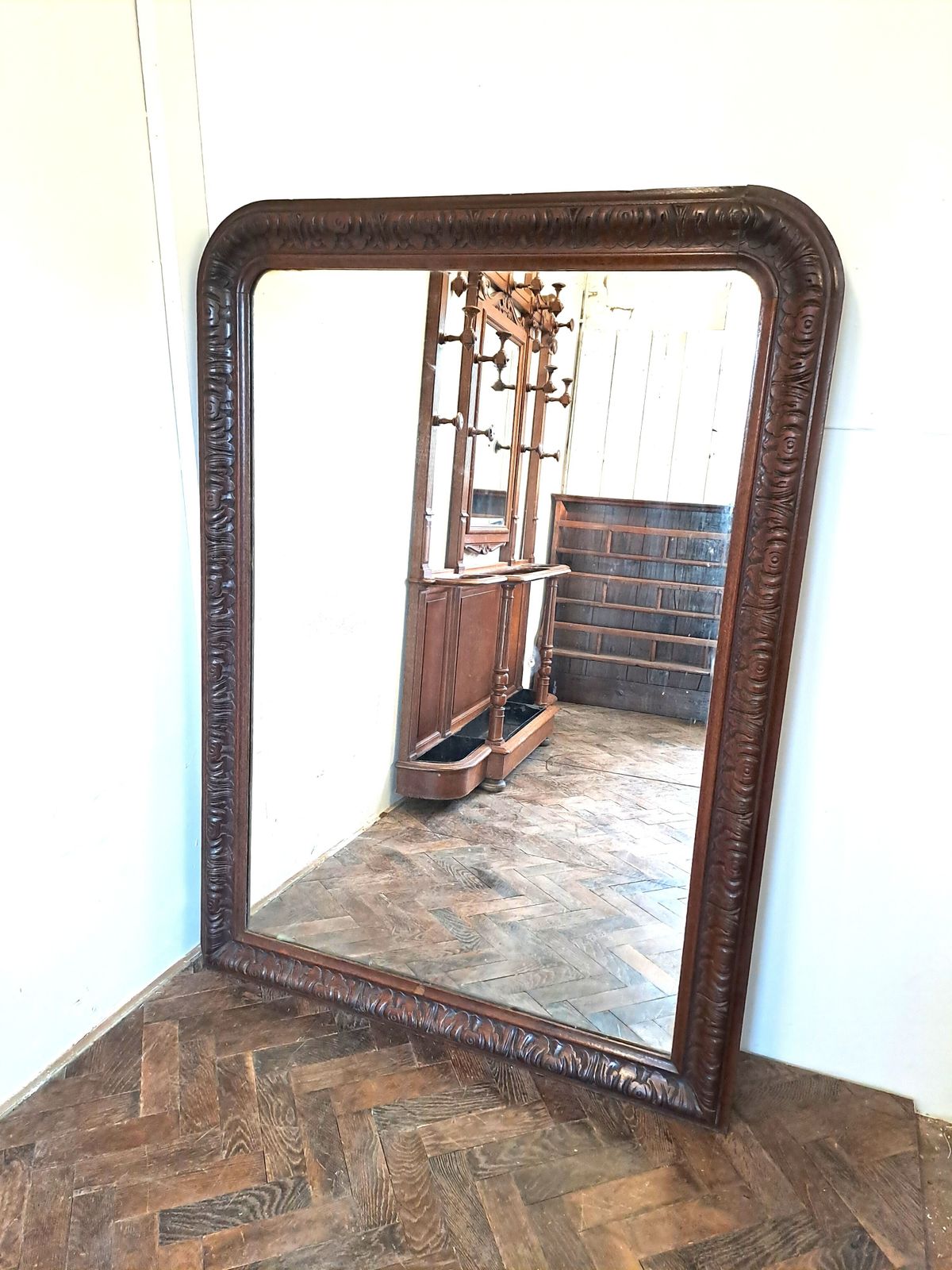 Large French Louis Philippe Period Carved Oak Mirror