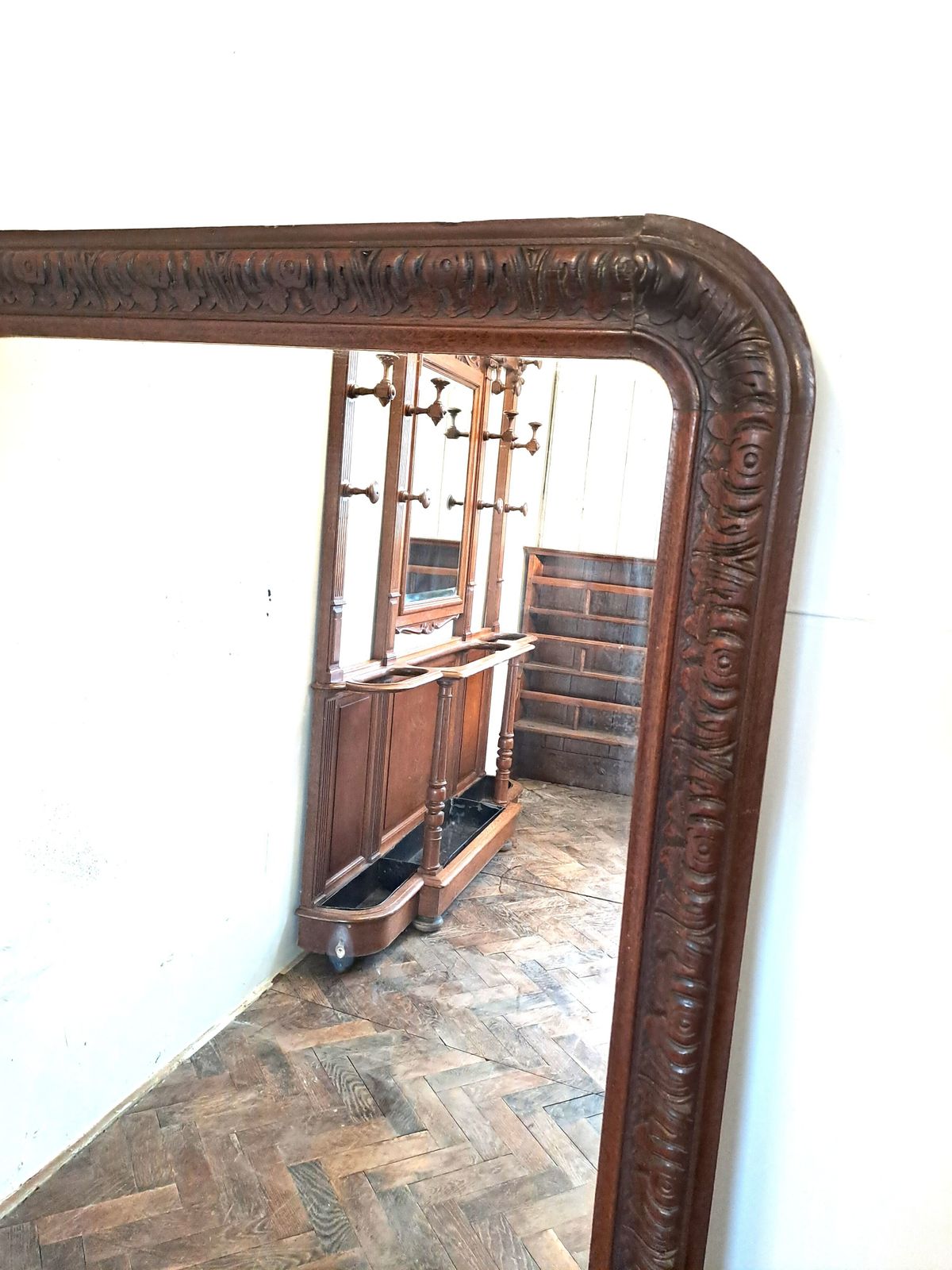 Large French Louis Philippe Period Carved Oak Mirror photo 775.0