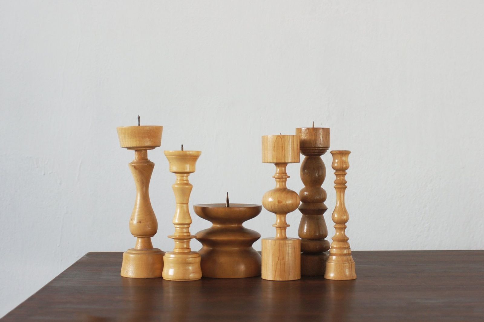 Scandinavian Wooden Candleholders, Set Of 6